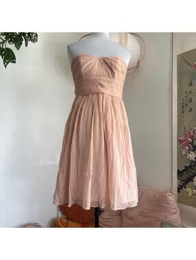 J Crew Pink Silk Strapless Fit & Flare Dress Size 4 Pleated Bodice Bridal Prom